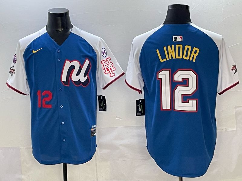 Men New York Mets #12 Lindor Blue white All star 2025 Nike MLB Jersey style 06->new york mets->MLB Jersey